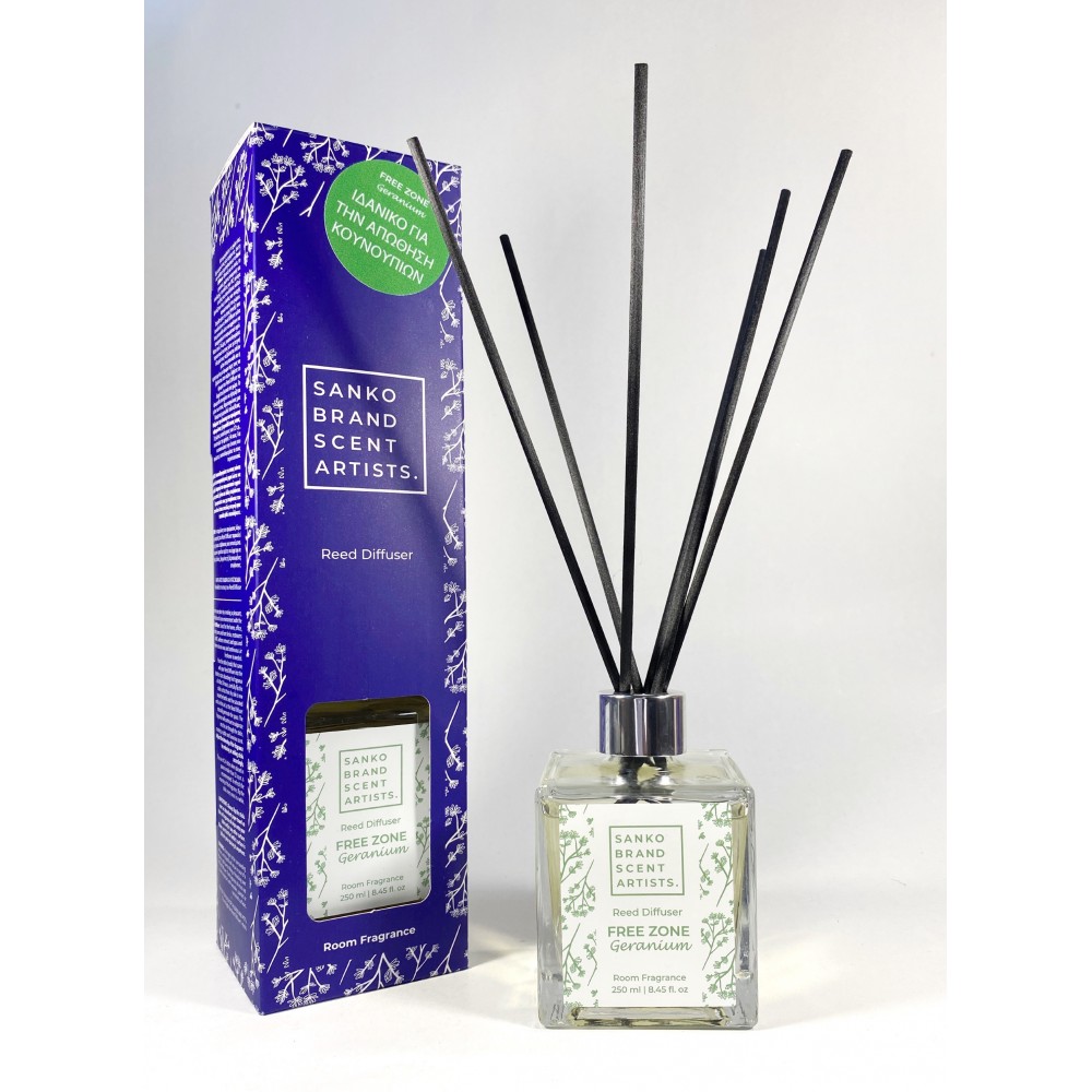 FREE ZONE GERANIUM Reed Diffuser αρωματικό χώρου ιδανικό για την απώθηση κουνουπιών 250 ml ΑΡΩΜΑΤΙΚΑ ΧΩΡΟΥ ΜΕ ΣΤΙΚΣ